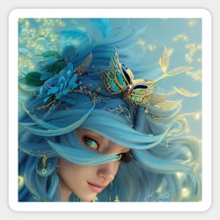 Cutes Owl Goddess with blue hairs Sticker